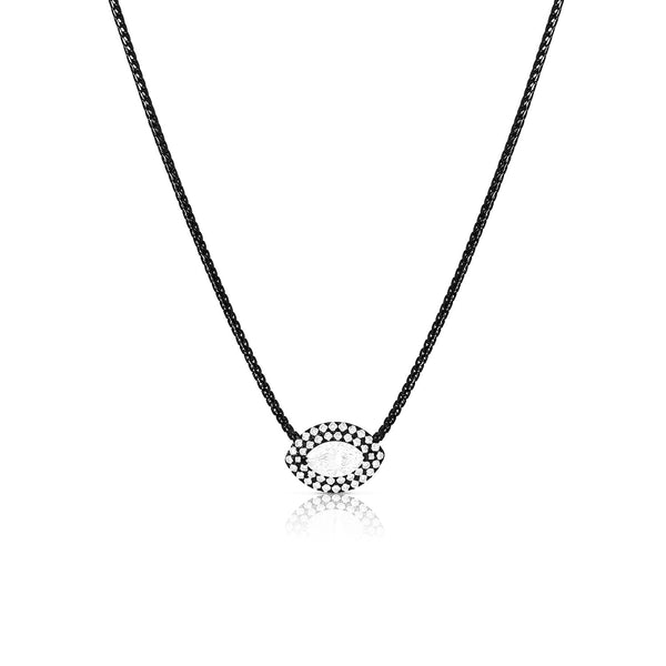 east-west marquise diamond choker with double halo, <br>in 18k black gold, <br>18 inch (adjustable), <br>1.77ct